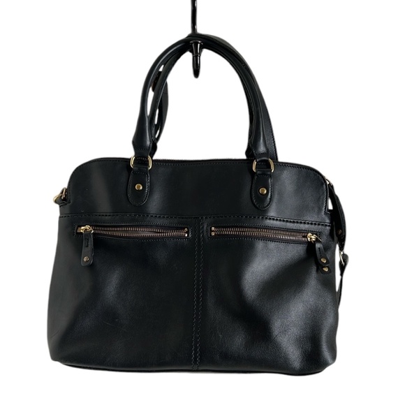 Roots Handbags - Roots Black Leather Satchel Bag with Gold Harware
